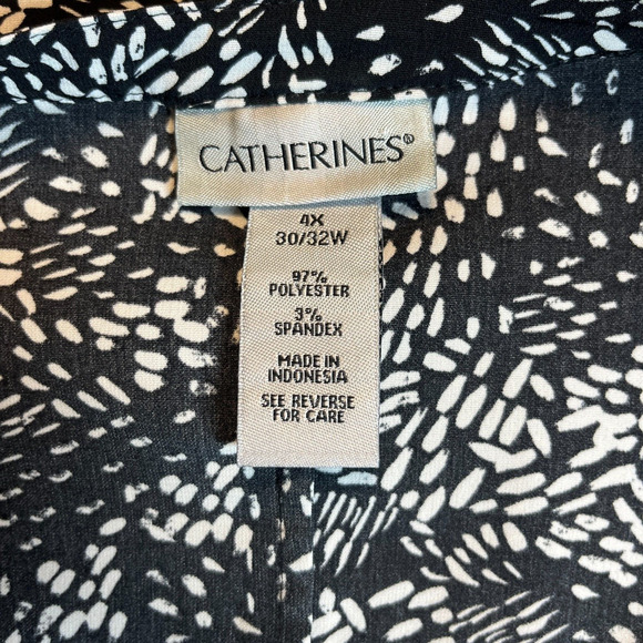 Catherines Womens 4X Black White Button Down Top Shirt Blouse Roll Tab Office - Picture 5 of 9
